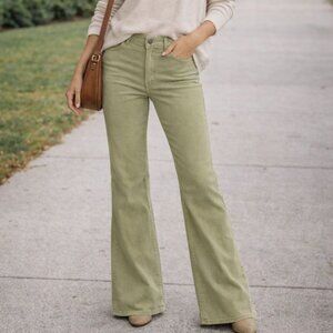Garnet Hill Pants Corduroy Flare Light Green size 12L Long NWOT